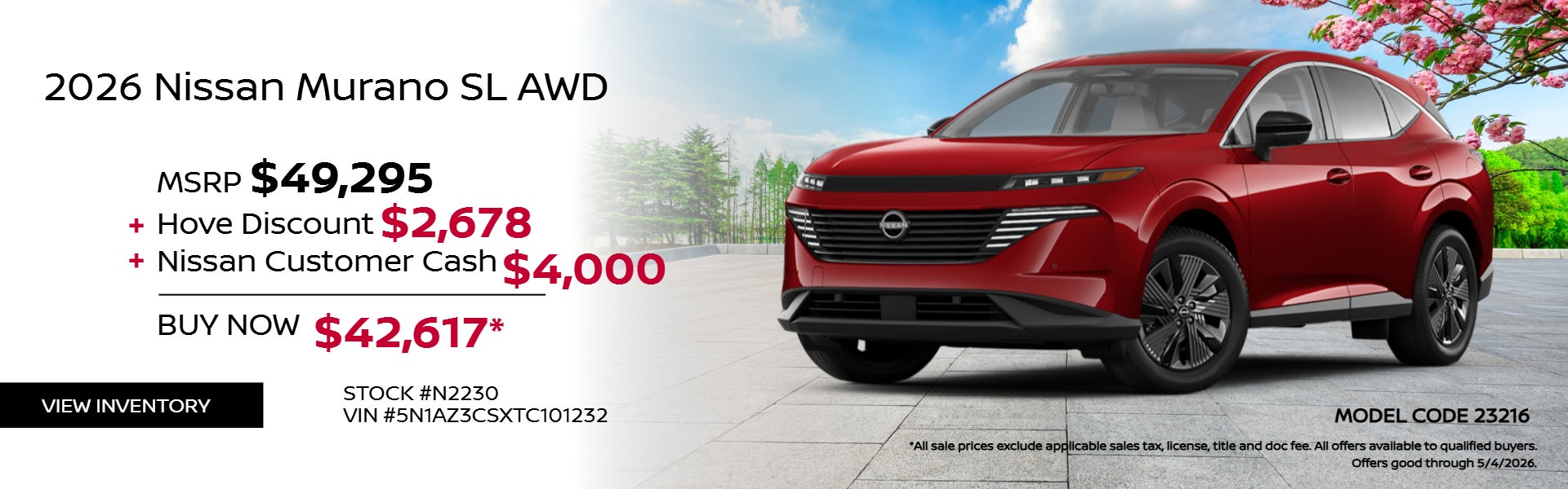 white Murano on offer spring theme