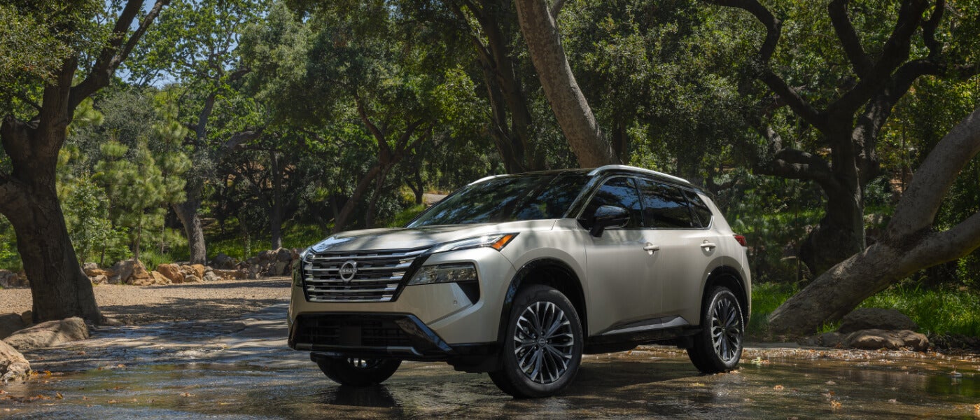 2025 Nissan Rogue parked in a forest