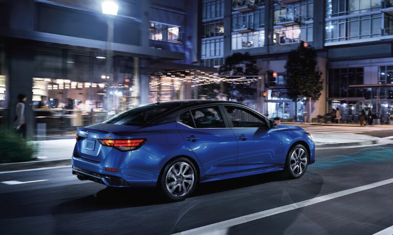 2025 Nissan Sentra driving in city at night