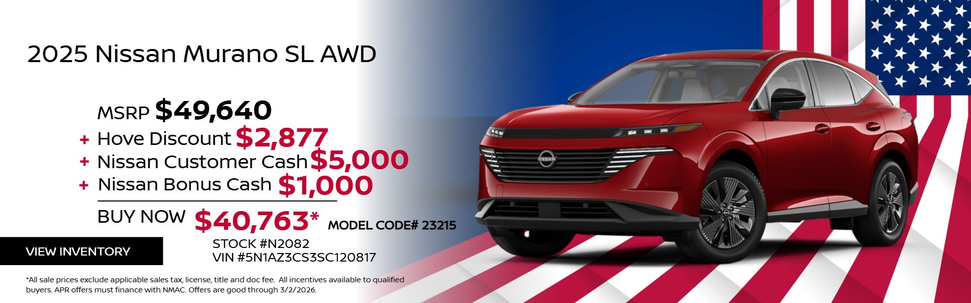 Red 2025 Nissan Murano on President Day theme