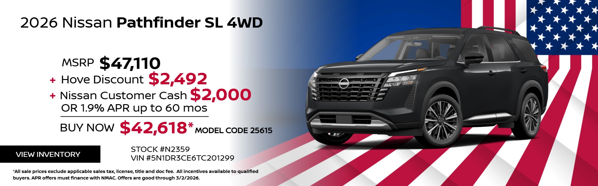 Black 2026 Nissan Pathfinder on President Day theme