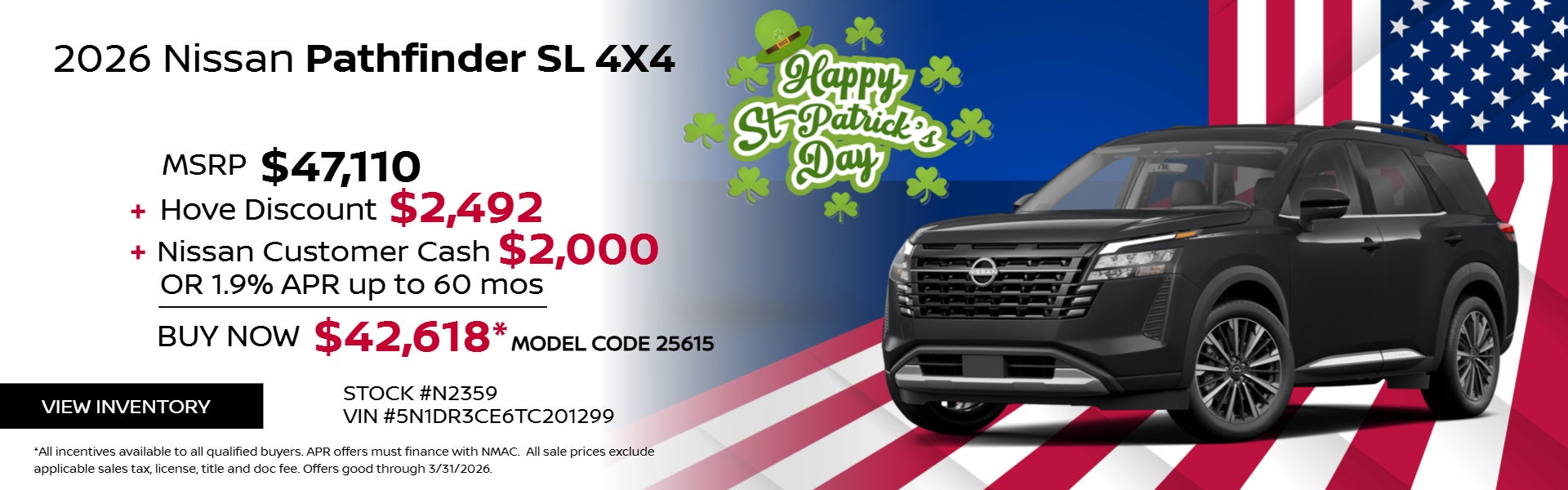 Black 2026 Nissan Pathfinder on President Day theme