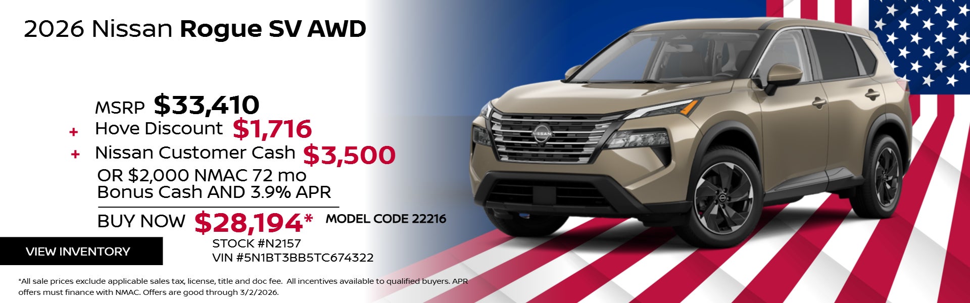 Metallic 2026 Nissan Rogue on President Day theme