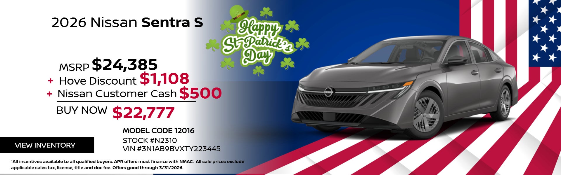 Silver 2026 Nissan Sentra on President Day theme