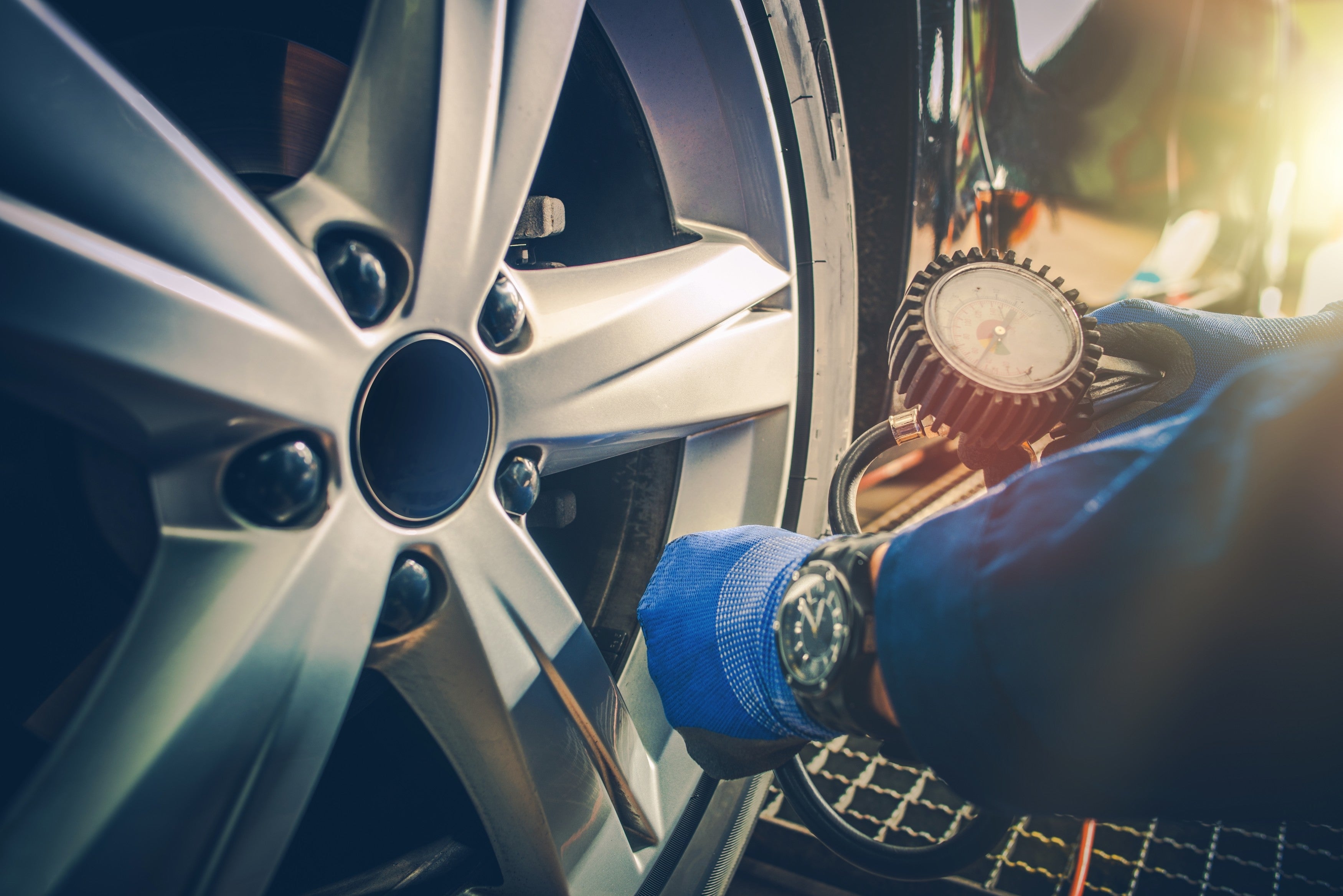 Tire inspection with pressure gauge